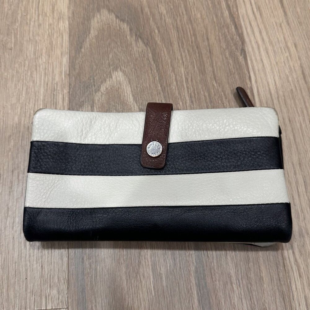 Radley London Leather Bifold Long Wallet Black White Striped Colorblock